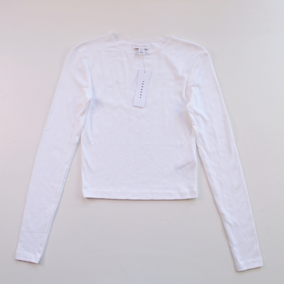TOPSHOP Ribbed Long Sleeve Pointelle Crop Top - Picture 1 of 6